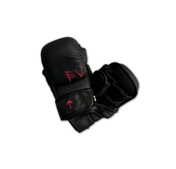 Black Leather MMA 8oz Gloves. Martial Arts Training.