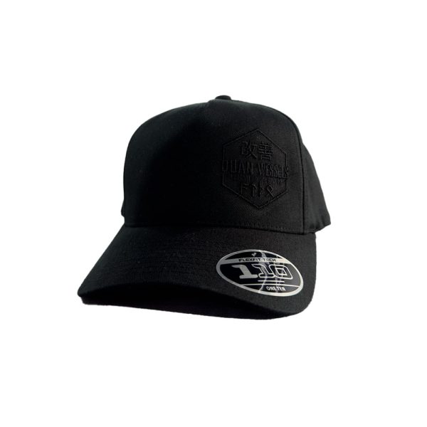 Black Flexfit style cap with black QW logo. Any season headwear.