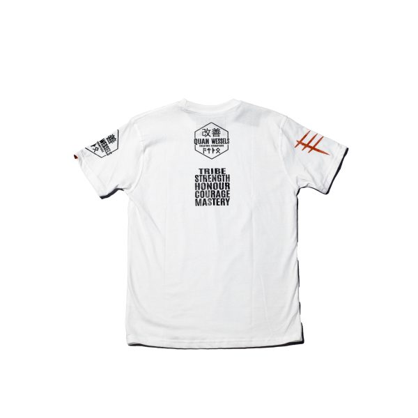 QuanWessels White Printed T-Shirt. Casual Wear. Training Wear. Back.