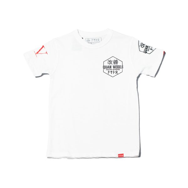 QuanWessels White Printed T-Shirt. Casual Wear. Training Wear. Front.