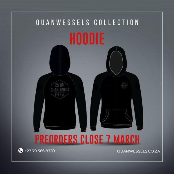 QuanWessels Winter Collection - Black Hoodie with Black Logo and front centre pocket