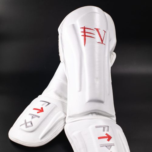 White QuanWessels Leather MMA Shin Pads for Mixed Martial Arts Training in Johannesburg